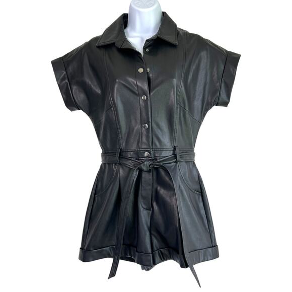 BCBGeneration Black Leather-Style Romper - Picture 1 of 3